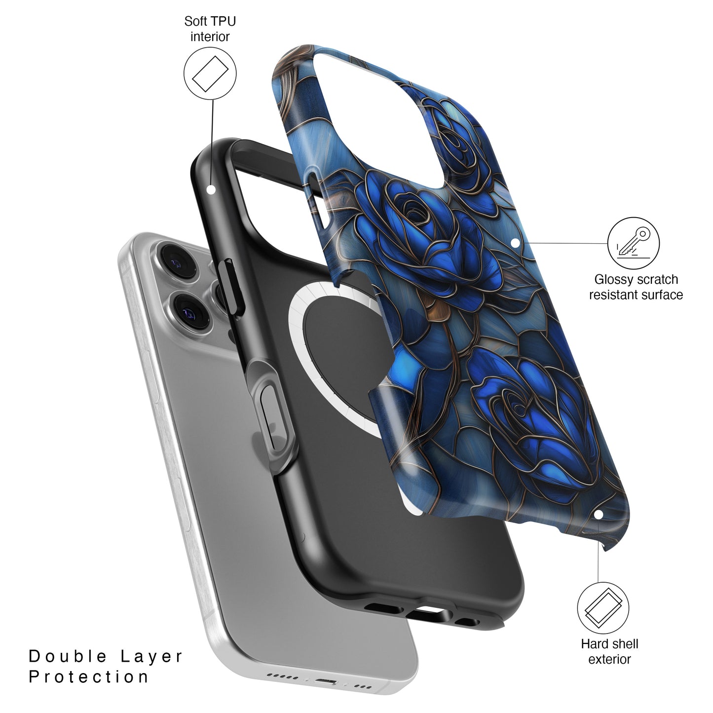 Blue Roses Stained Glass Design iPhone Case