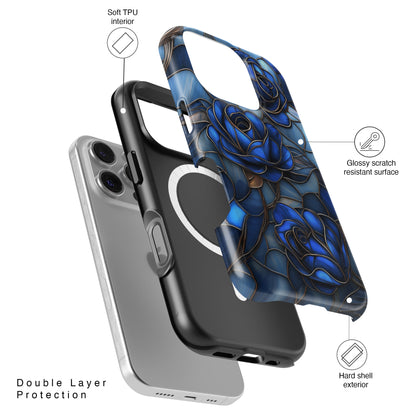 Blue Roses Stained Glass Design iPhone Case