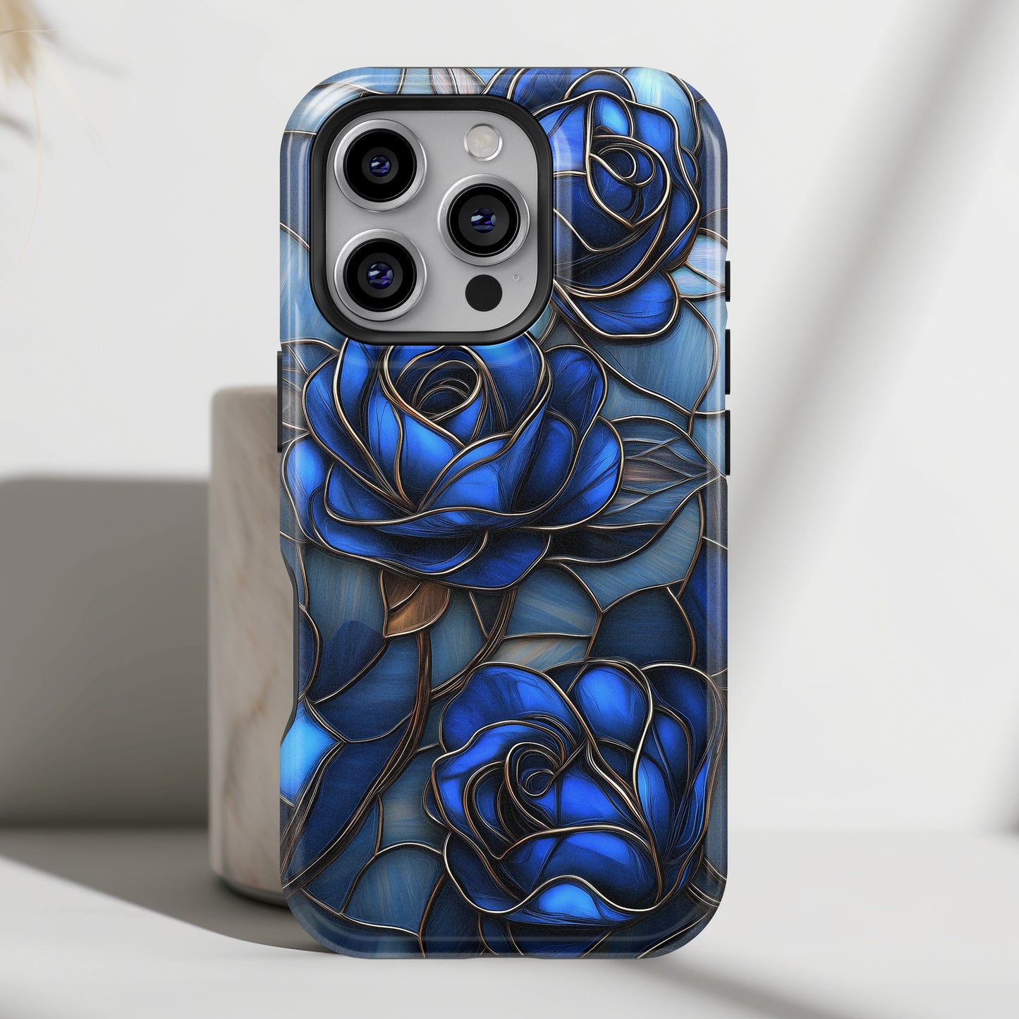 Blue Roses Stained Glass Design iPhone Case