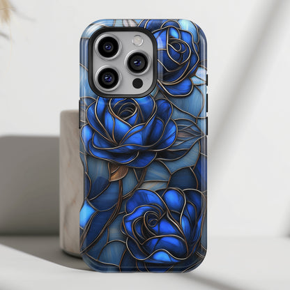 Blue Roses Stained Glass Design iPhone Case