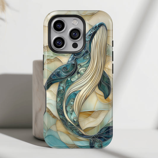 Blue Whale Stained Glass Design Print iPhone Case