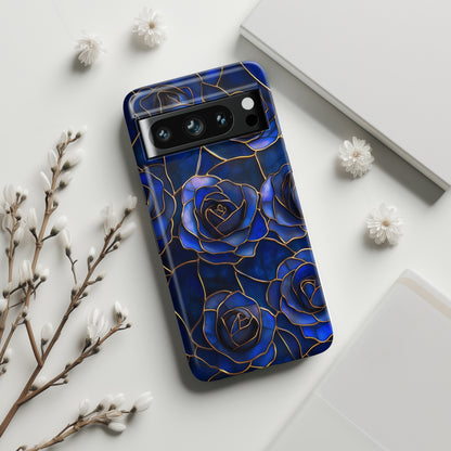 Blue Roses Pattern Stained Glass Design Phone Case for Google Pixel