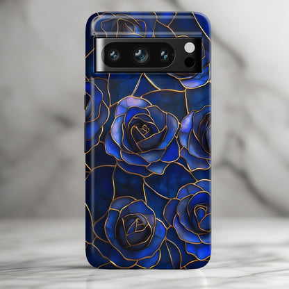 Blue Roses Pattern Stained Glass Design Phone Case for Google Pixel