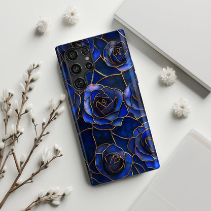 Blue Roses Pattern Stained Glass Design Phone Case for Galaxy S series Phones