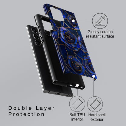 Blue Roses Pattern Stained Glass Design Phone Case for Galaxy S series Phones