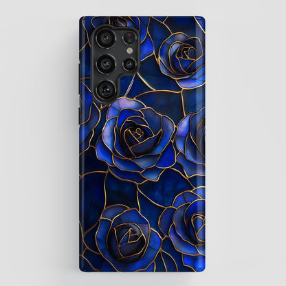 Blue Roses Pattern Stained Glass Design Phone Case for Galaxy S series Phones