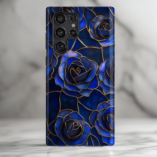 Blue Roses Pattern Stained Glass Design Phone Case for Galaxy S series Phones