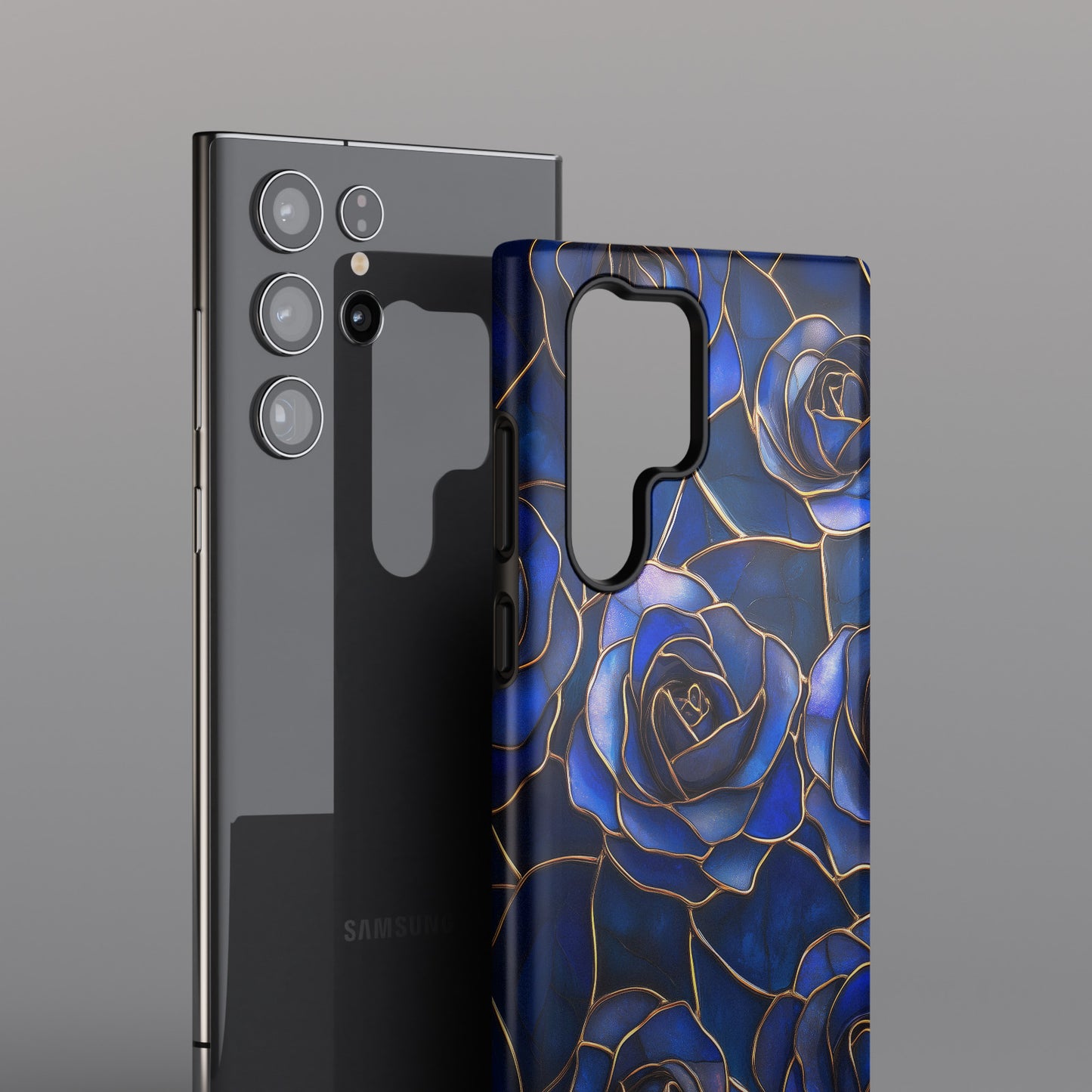 Blue Roses Pattern Stained Glass Design Phone Case for Galaxy S series Phones