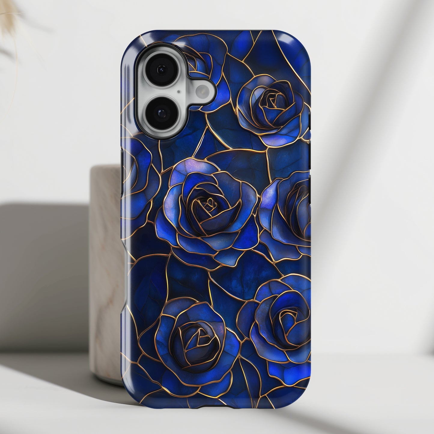 Blue Roses Pattern Stained Glass Design iPhone Case