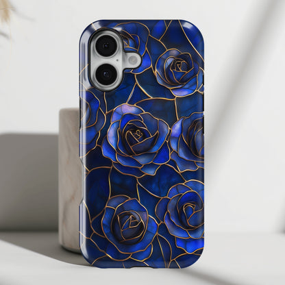Blue Roses Pattern Stained Glass Design iPhone Case