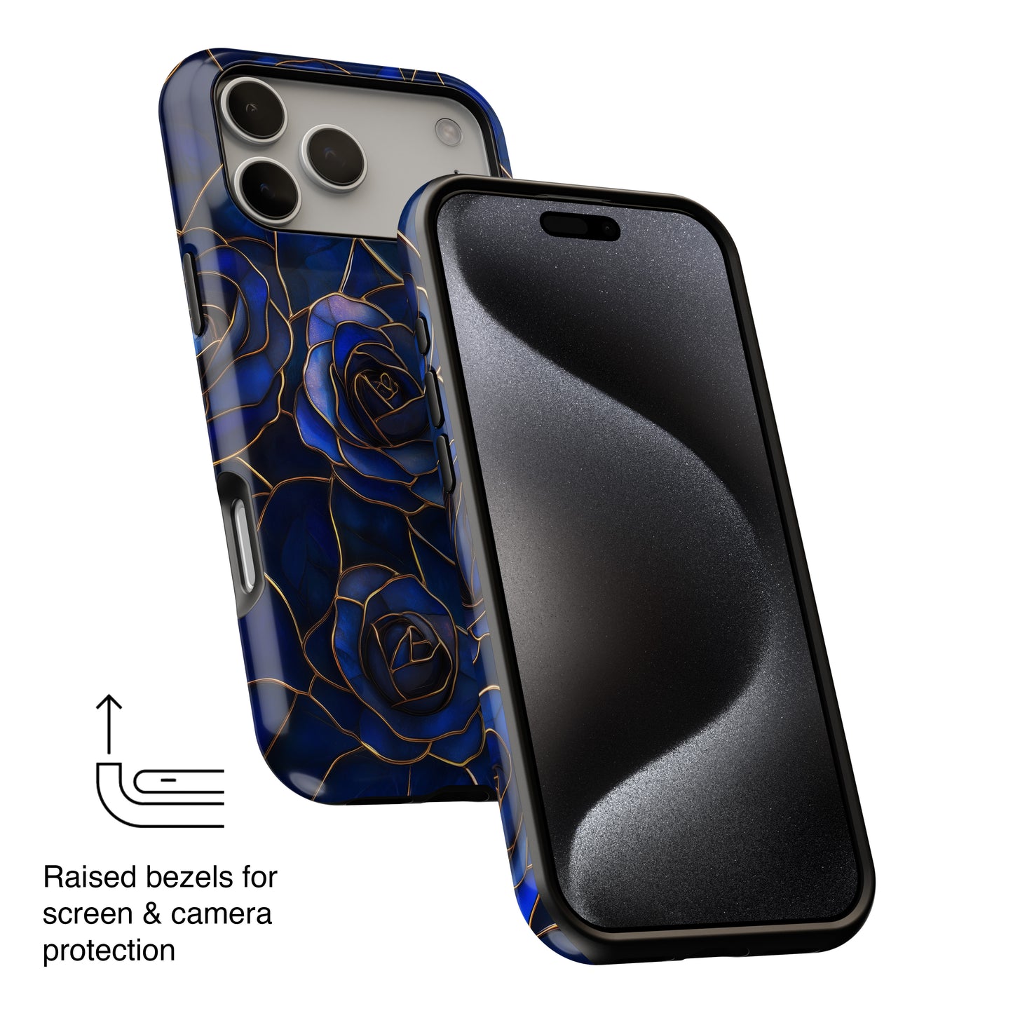 Blue Roses Pattern Stained Glass Design iPhone Case