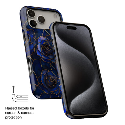 Blue Roses Pattern Stained Glass Design iPhone Case