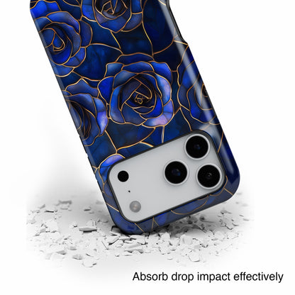 Blue Roses Pattern Stained Glass Design iPhone Case