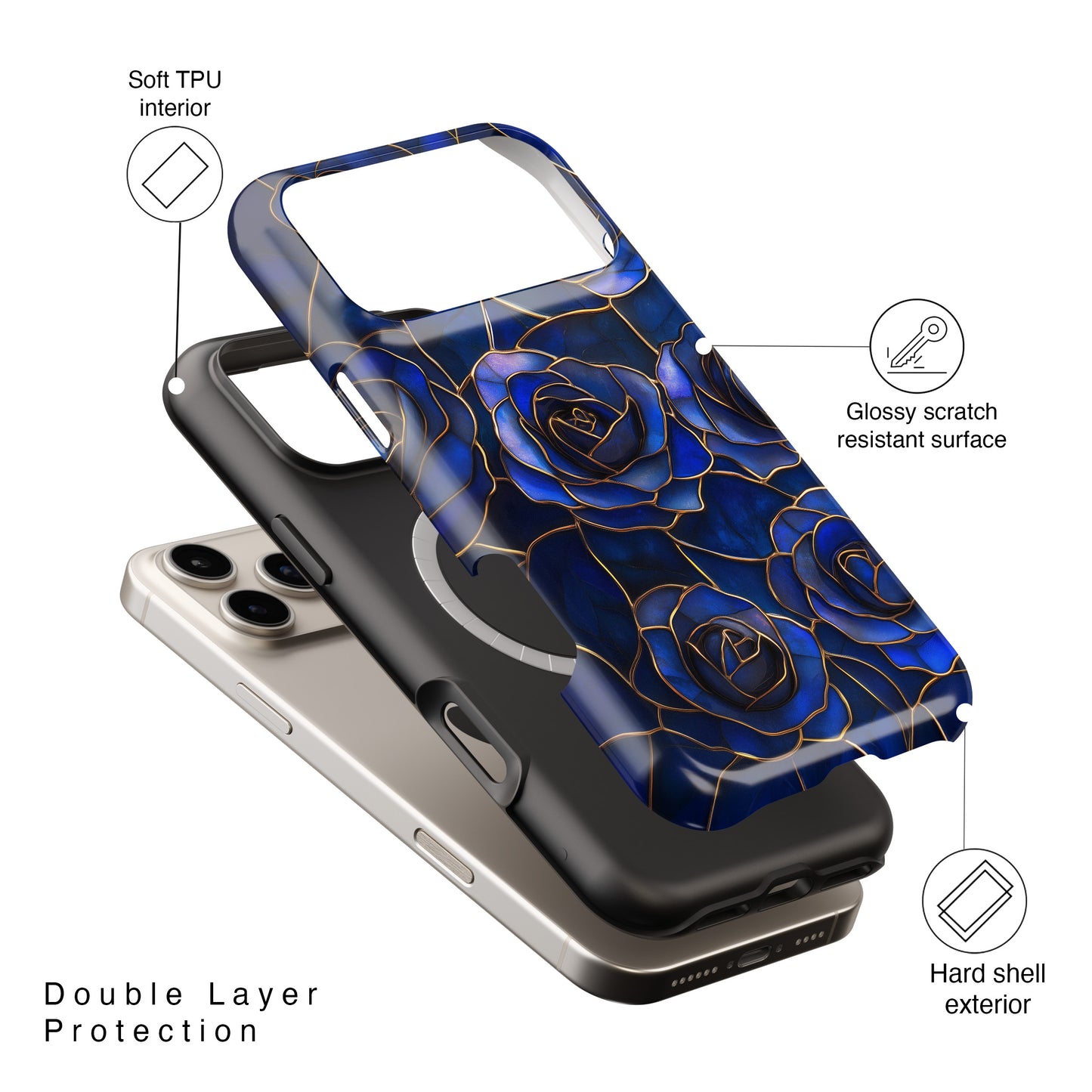 Blue Roses Pattern Stained Glass Design iPhone Case