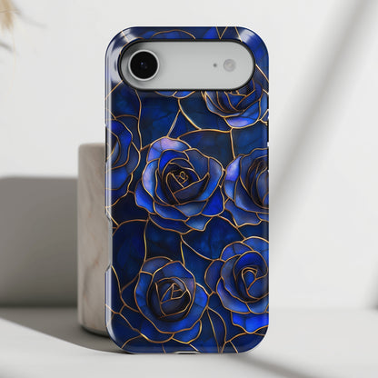 Blue Roses Pattern Stained Glass Design iPhone Case