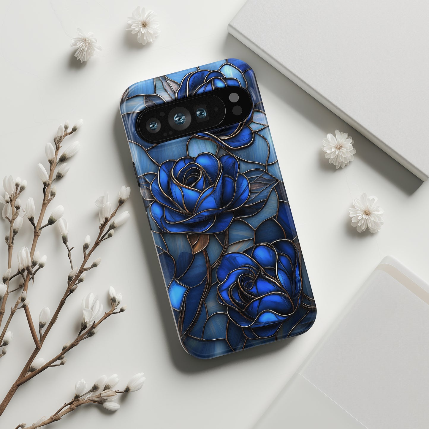 Blue Roses Stained Glass Design Phone Case for Google Pixel