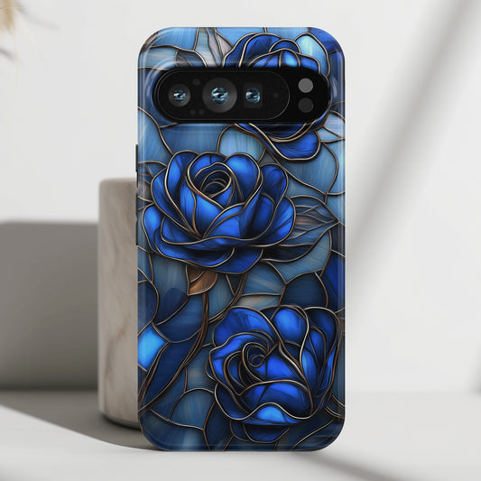 Blue Roses Stained Glass Design Phone Case for Google Pixel
