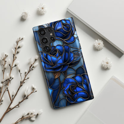 Blue Roses Stained Glass Design Phone Case for Galaxy S series Phones