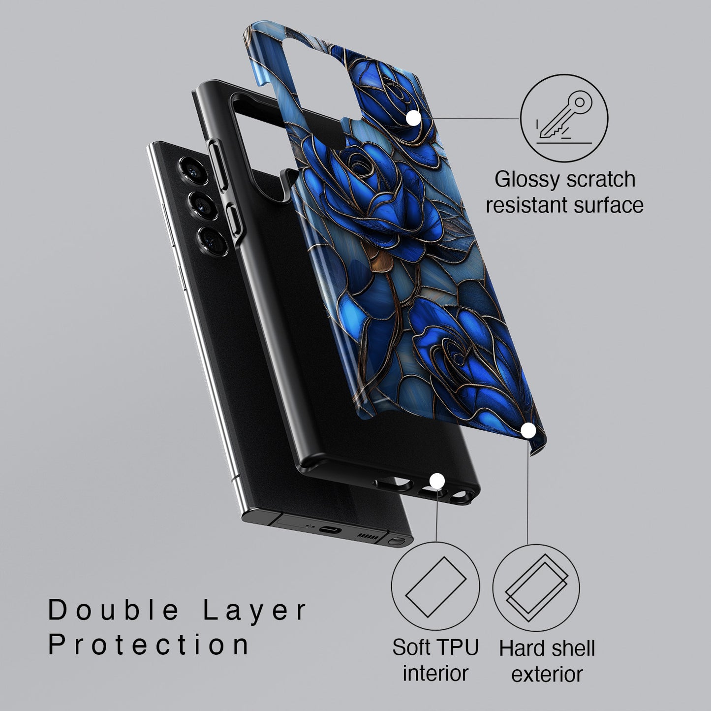 Blue Roses Stained Glass Design Phone Case for Galaxy S series Phones