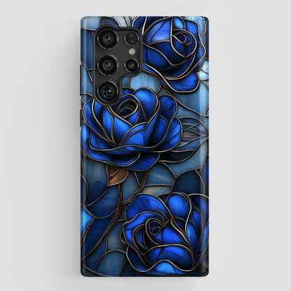 Blue Roses Stained Glass Design Phone Case for Galaxy S series Phones