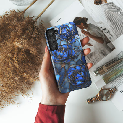 Blue Roses Stained Glass Design Phone Case for Galaxy S series Phones
