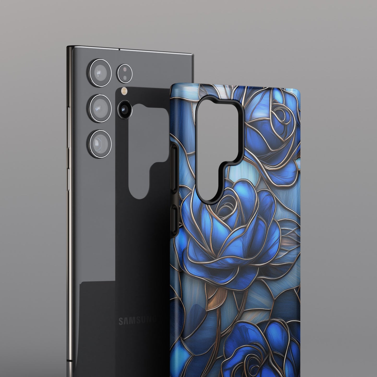 Blue Roses Stained Glass Design Phone Case for Galaxy S series Phones