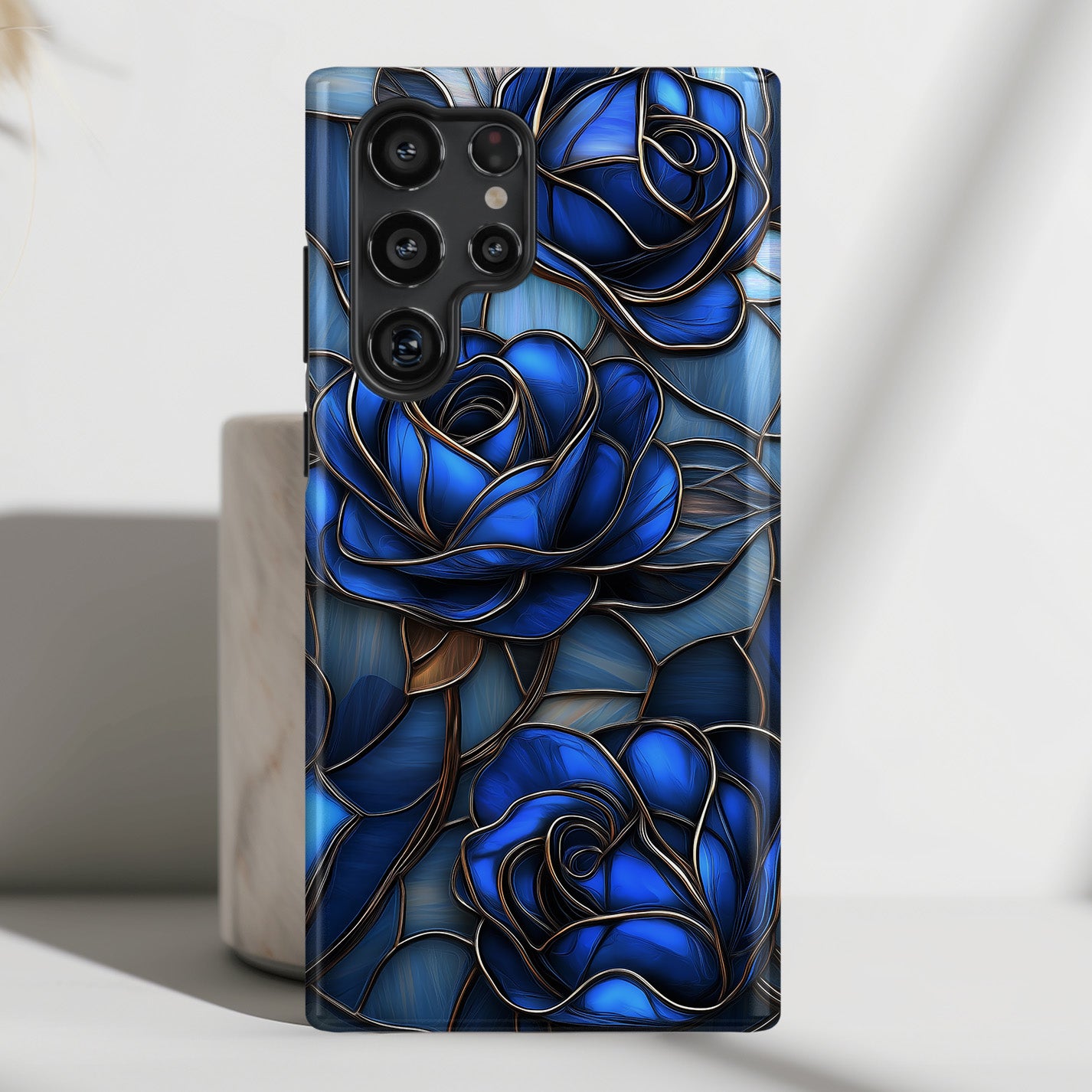 Blue Roses Stained Glass Design Phone Case for Galaxy S series Phones