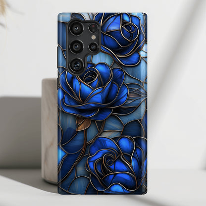 Blue Roses Stained Glass Design Phone Case for Galaxy S series Phones
