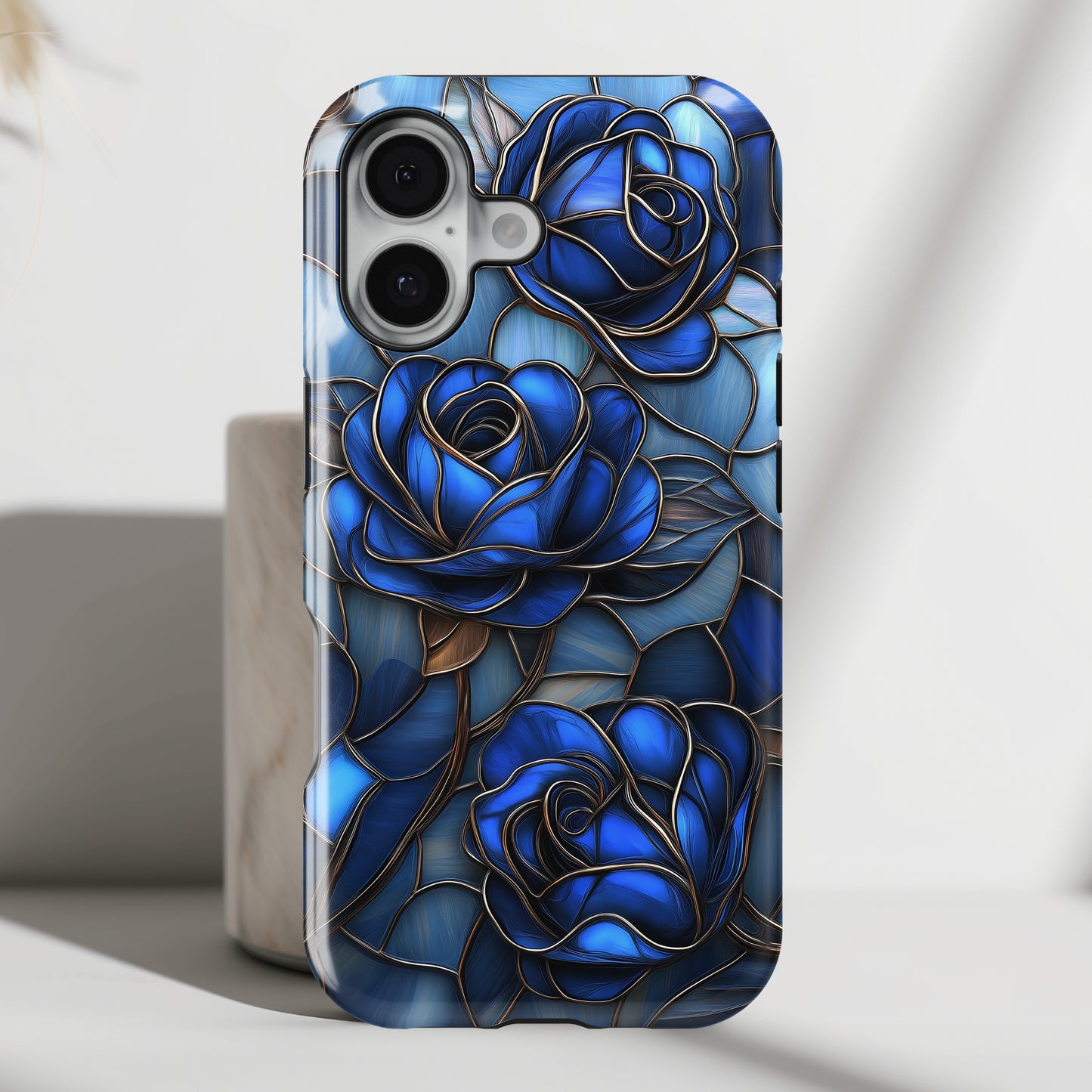 Blue Roses Stained Glass Design iPhone Case