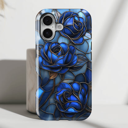 Blue Roses Stained Glass Design iPhone Case