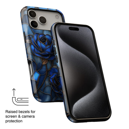 Blue Roses Stained Glass Design iPhone Case