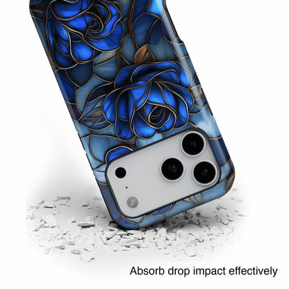 Blue Roses Stained Glass Design iPhone Case