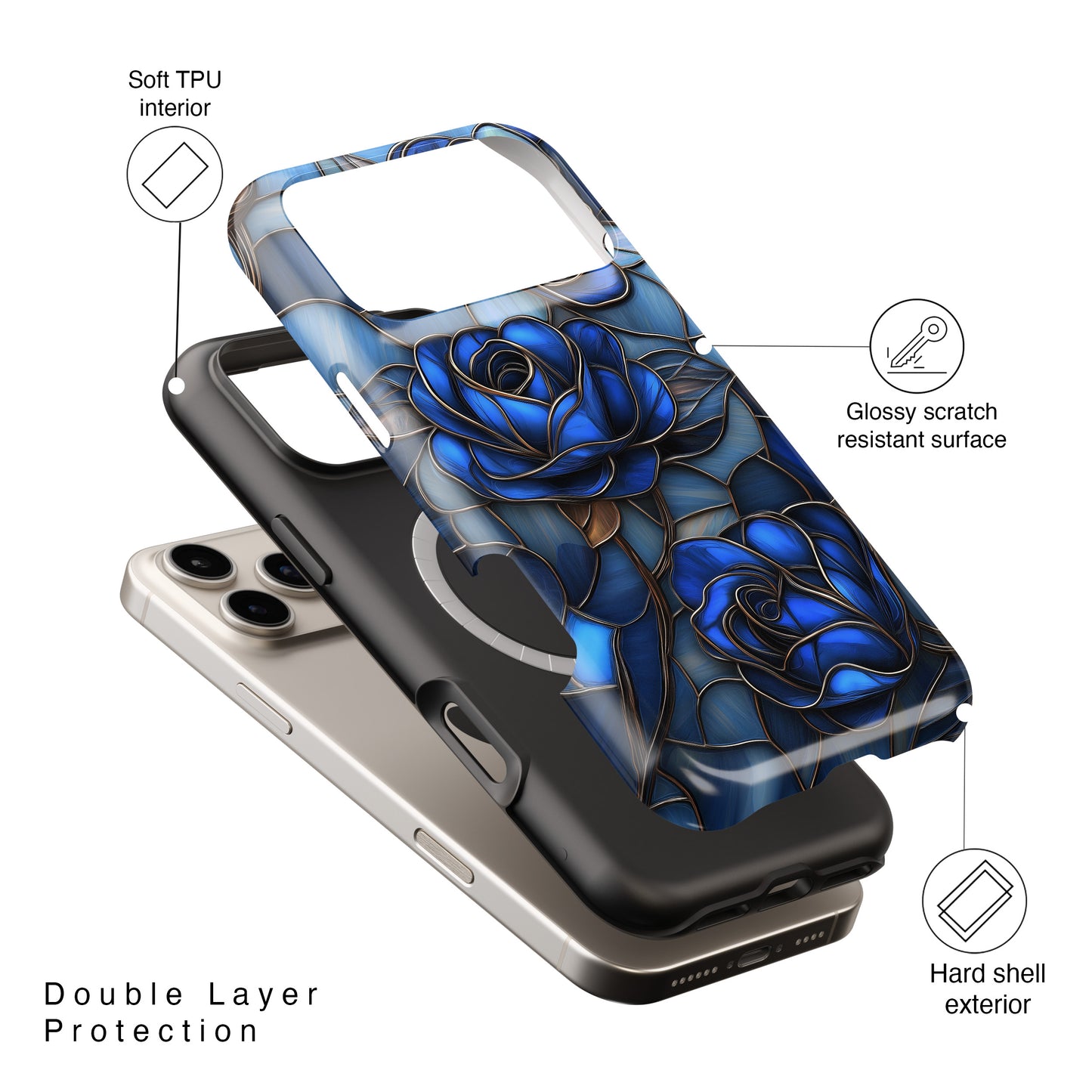 Blue Roses Stained Glass Design iPhone Case