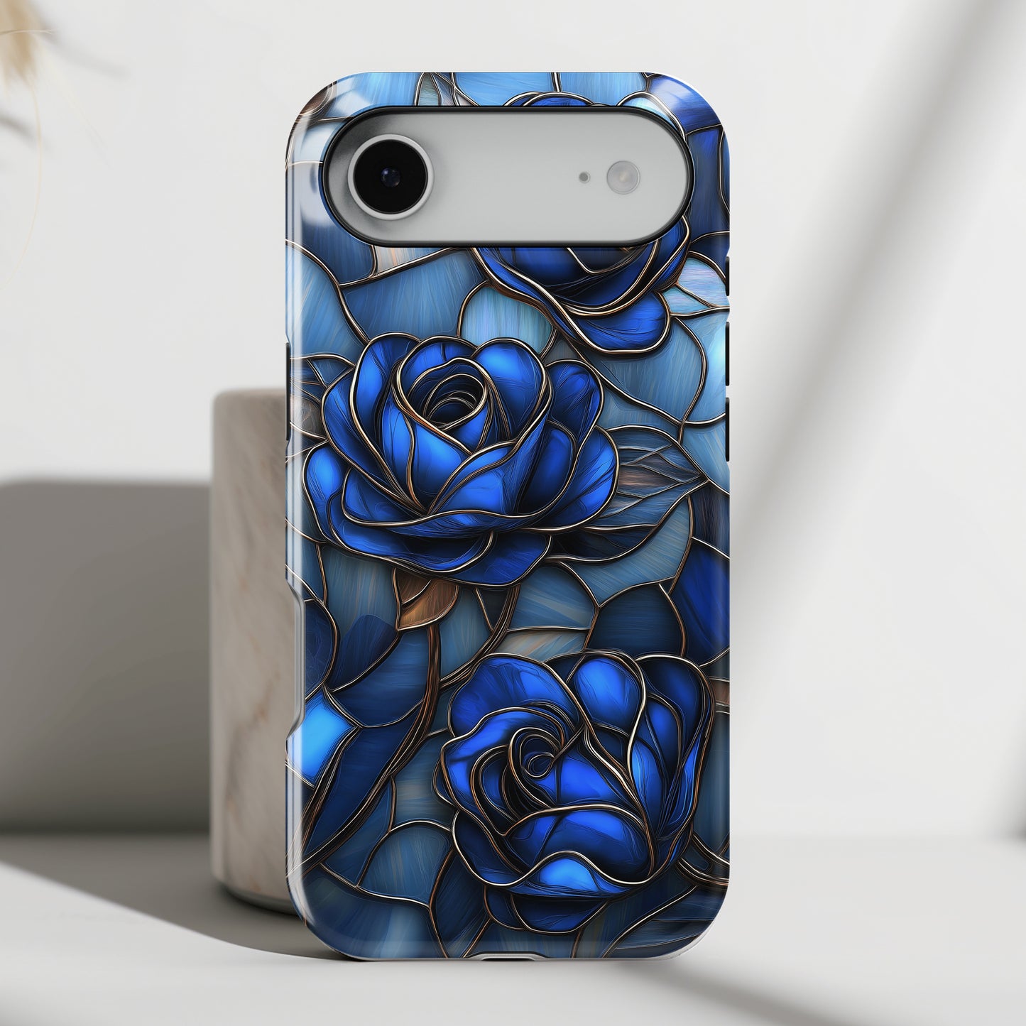 Blue Roses Stained Glass Design iPhone Case