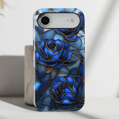 Blue Roses Stained Glass Design iPhone Case