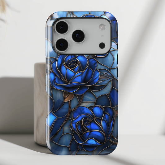 Blue Roses Stained Glass Design iPhone Case