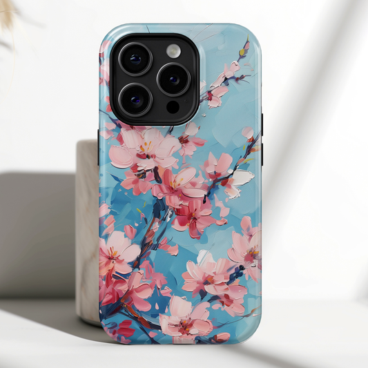 Blue Sky Cherry Blossom Oil Painting Design iPhone Case