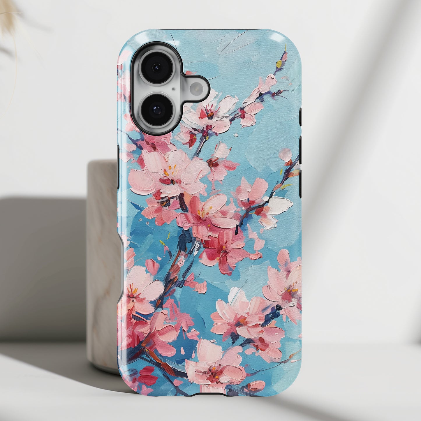Blue Sky Cherry Blossom Oil Painting Design iPhone Case