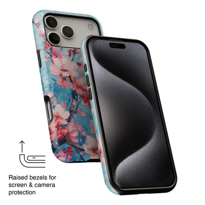 Blue Sky Cherry Blossom Oil Painting Design iPhone Case
