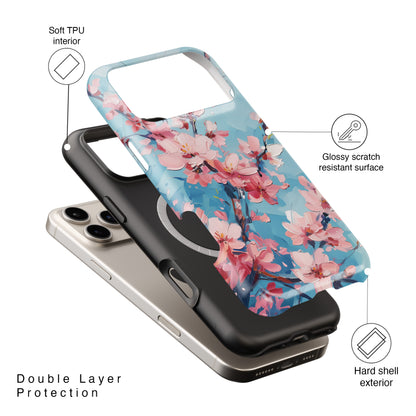 Blue Sky Cherry Blossom Oil Painting Design iPhone Case