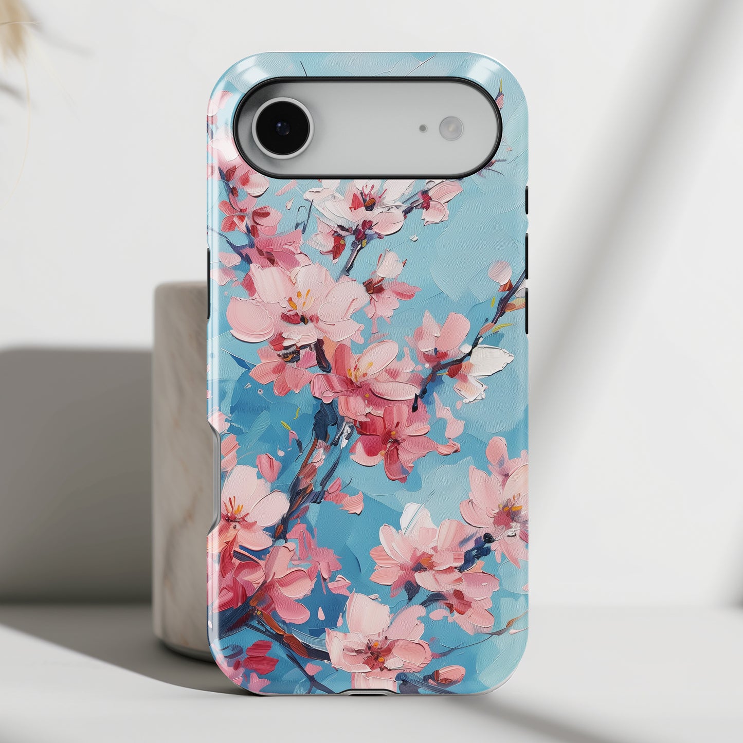 Blue Sky Cherry Blossom Oil Painting Design iPhone Case