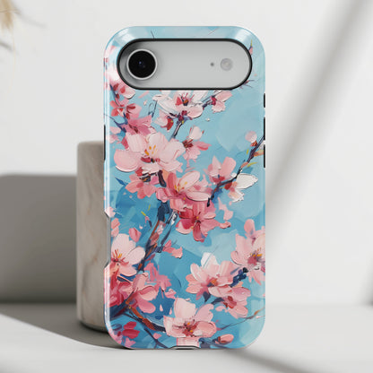 Blue Sky Cherry Blossom Oil Painting Design iPhone Case