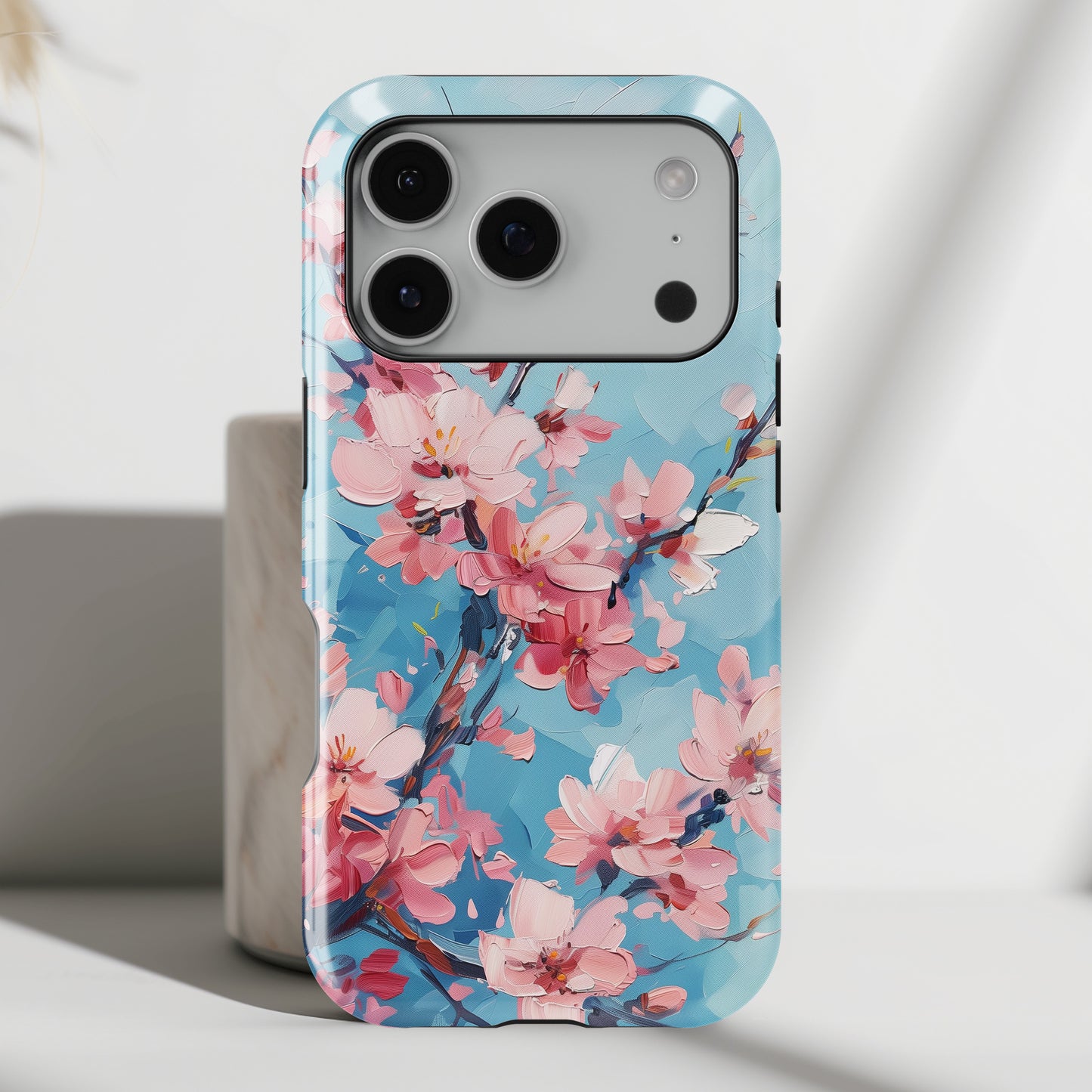 Blue Sky Cherry Blossom Oil Painting Design iPhone Case