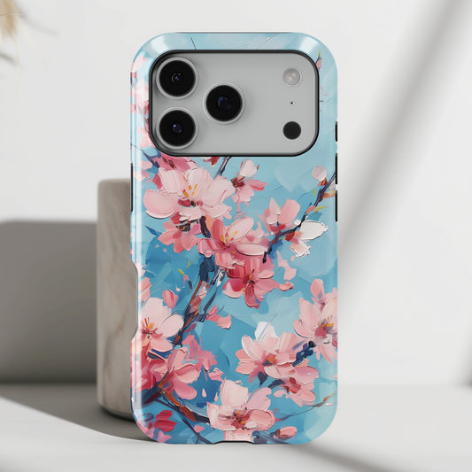Blue Sky Cherry Blossom Oil Painting Design iPhone Case