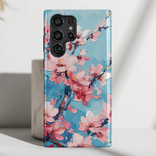Blue Sky Cherry Blossom Oil Painting Design Samsung Phone Case