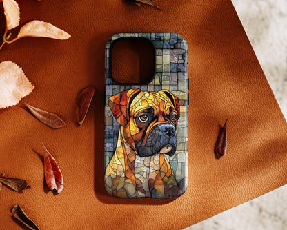 Boxer Dog Portrait Stained Glass Design iPhone Case