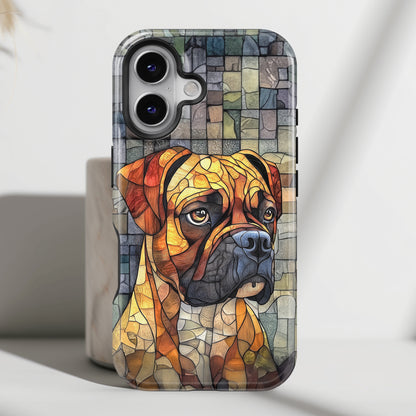 Boxer Dog Portrait Stained Glass Design iPhone Case