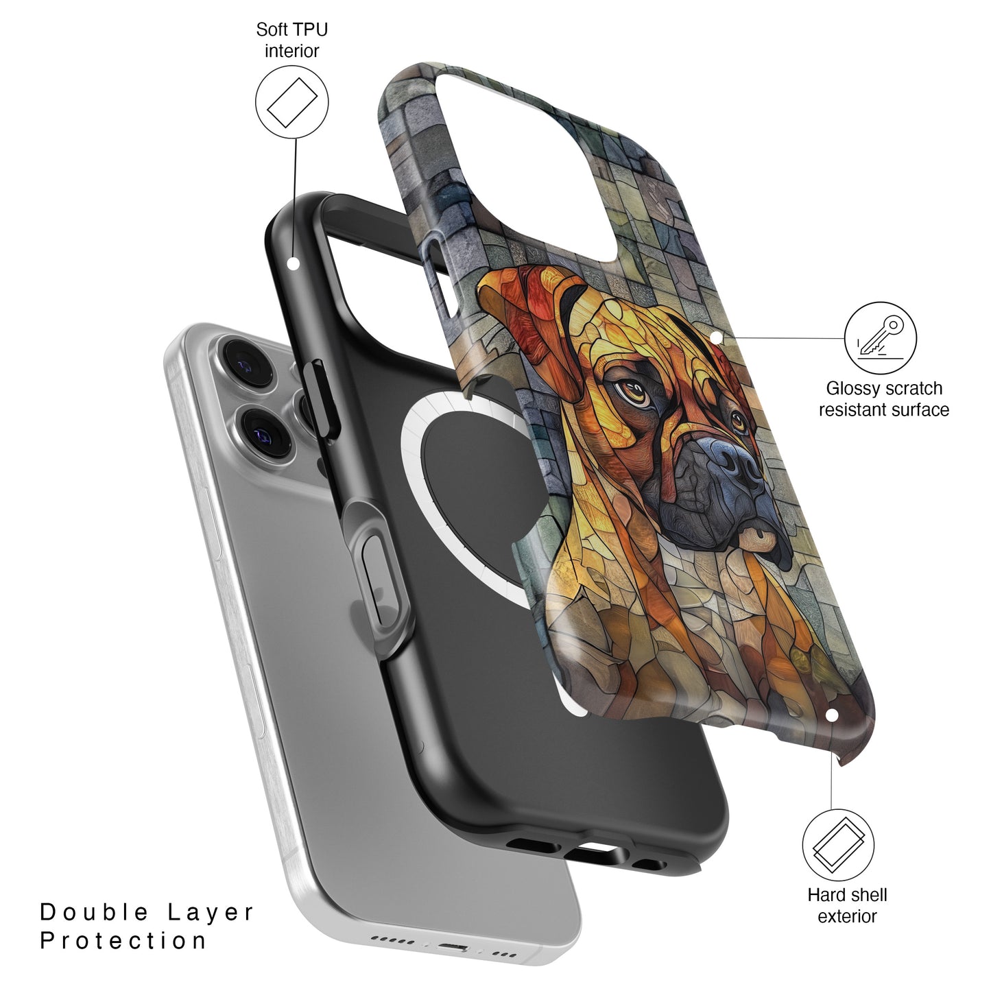 Boxer Dog Portrait Stained Glass Design iPhone Case