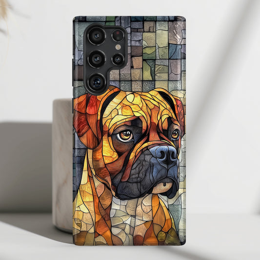 Boxer Dog Portrait Stained Glass Design Case for Galaxy S series Phones
