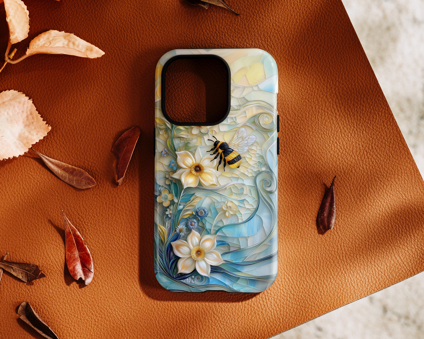 Bumblebee & Floral Stained Glass Art Design iPhone Case
